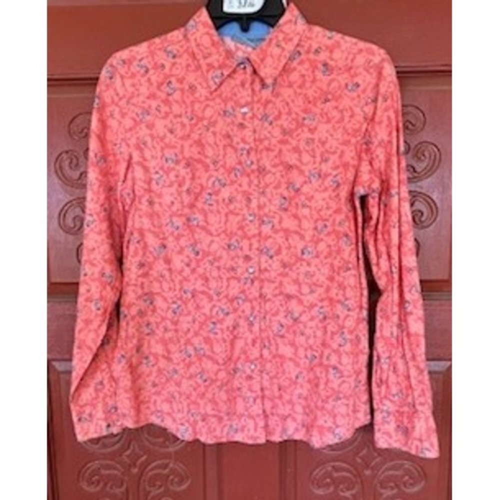 Retro Wrangler Blues Western Shirt Snaps Coral Boots Rodeo Long Sleeve‎ Size S